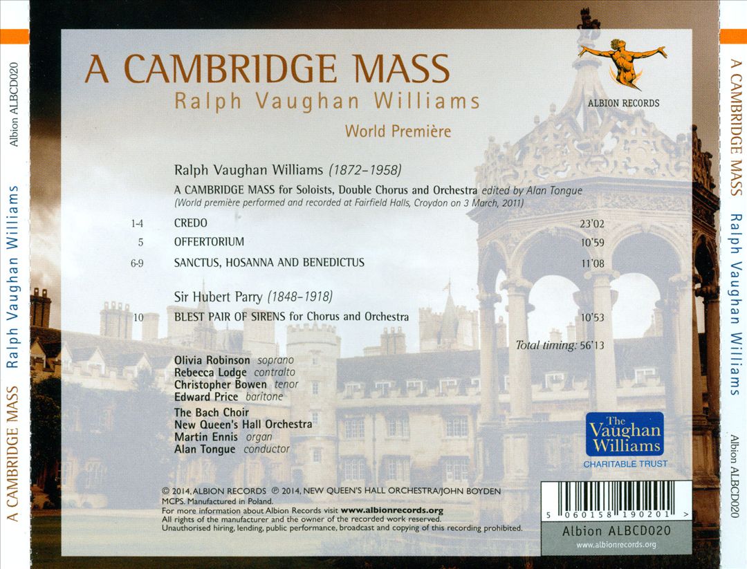 Ralph Vaughan Williams: A Cambridge Mass cover art