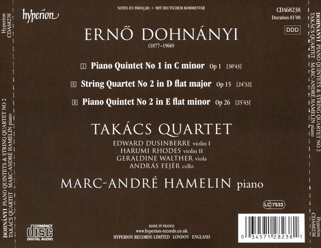 Dohnányi: Piano Quintets; String Quartet No. 2 cover art