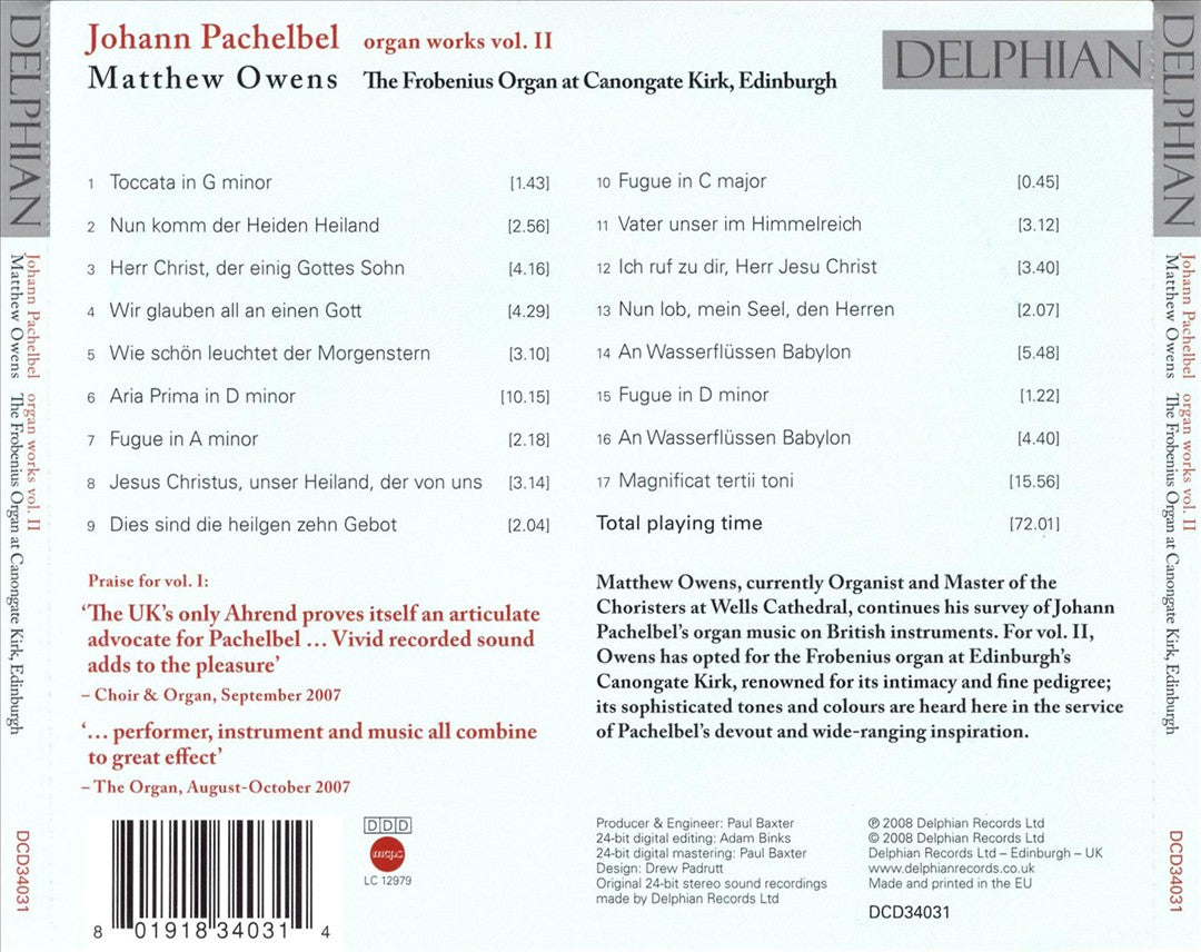 Pachelbel: Organ Works, Vol. 2 cover art