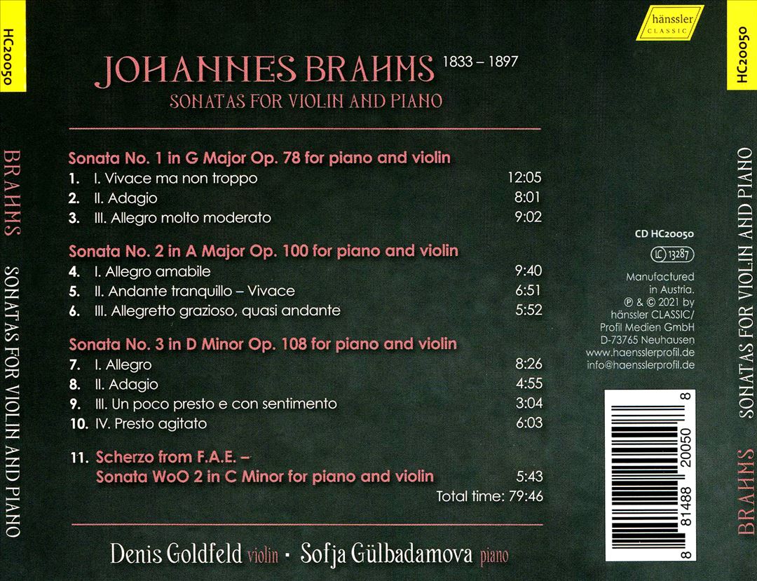 Johannes Brahms: Sonatas for Violin and Piano cover art
