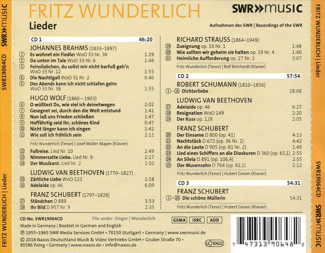 Beethoven, Brahms, Schubert, Schumann, Wolf, Strauss: Lieder cover art