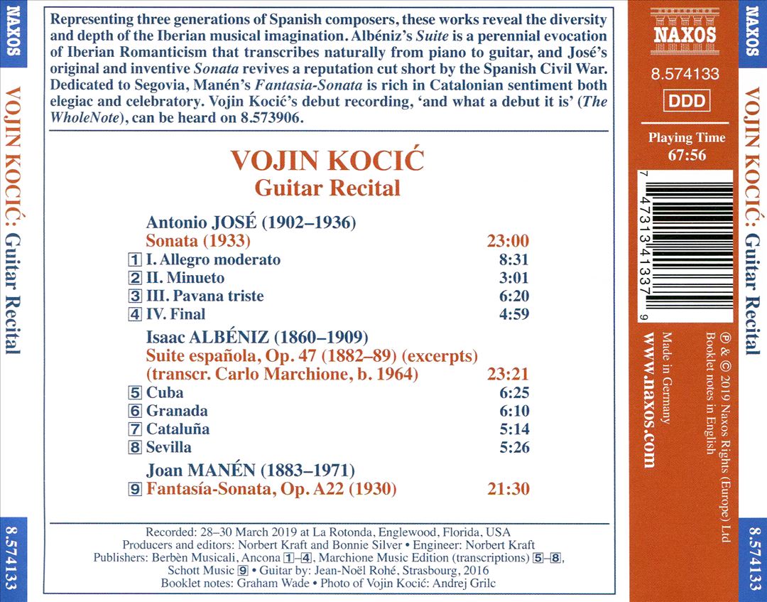 Voji Kocic: Guitar Recital - José, Albéniz, Manén cover art