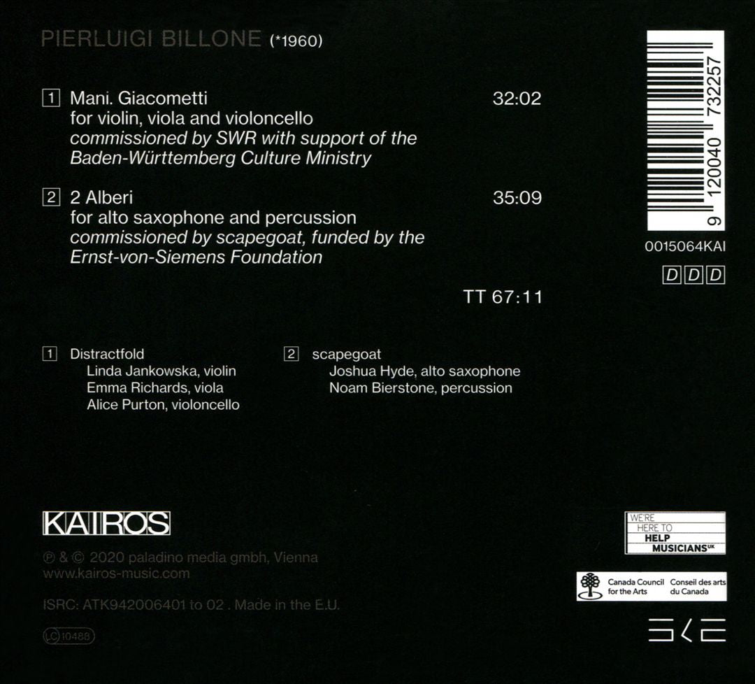 Pierluigi Billone: Mani. Giacometti; 2 Alberi cover art