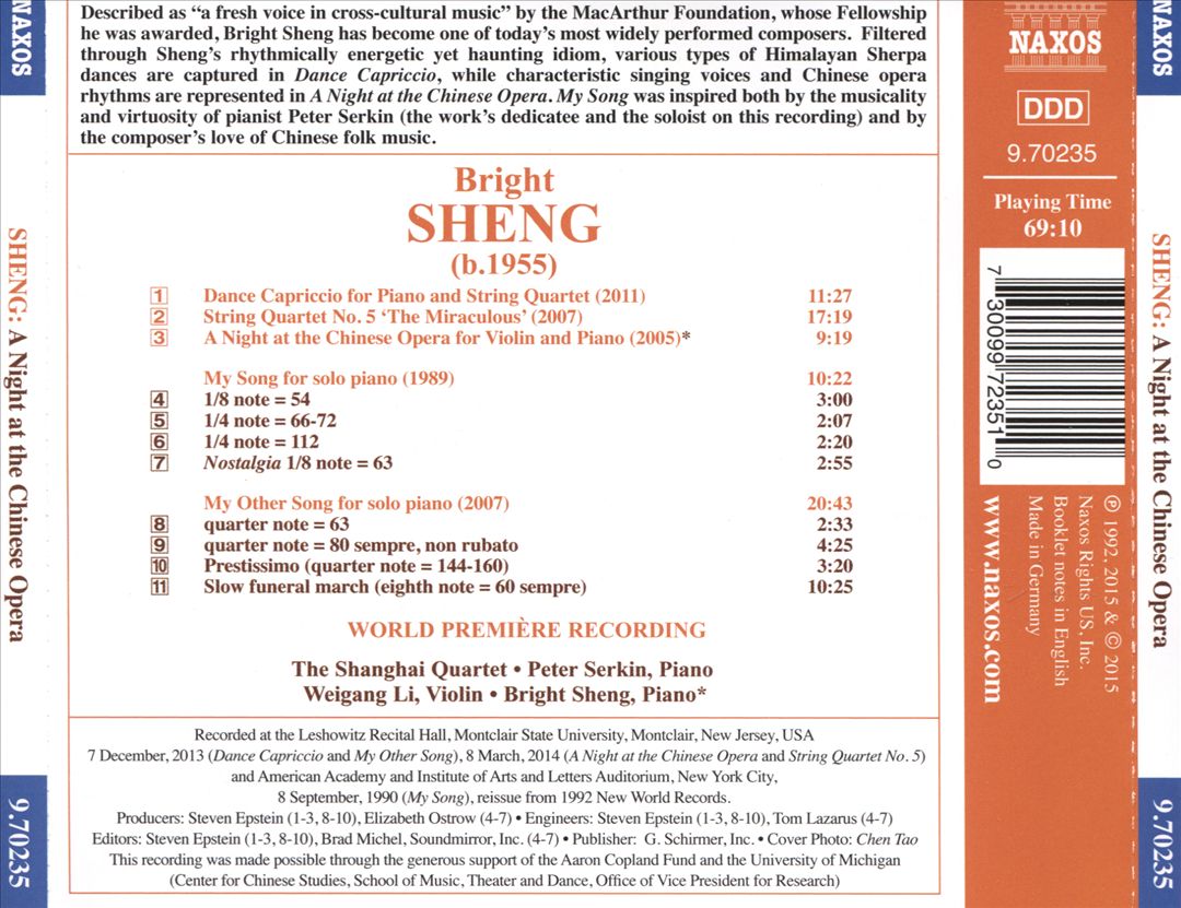 Bright Sheng: A Night at the Chinese Opera cover art