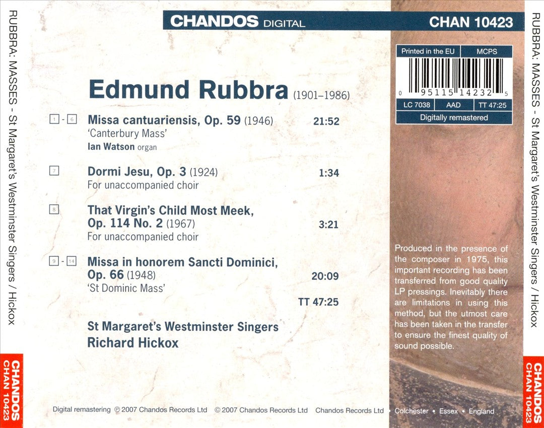 Edmund Rubbra: Missa cantuariensis; Missa in honorem Sancti Dominici cover art