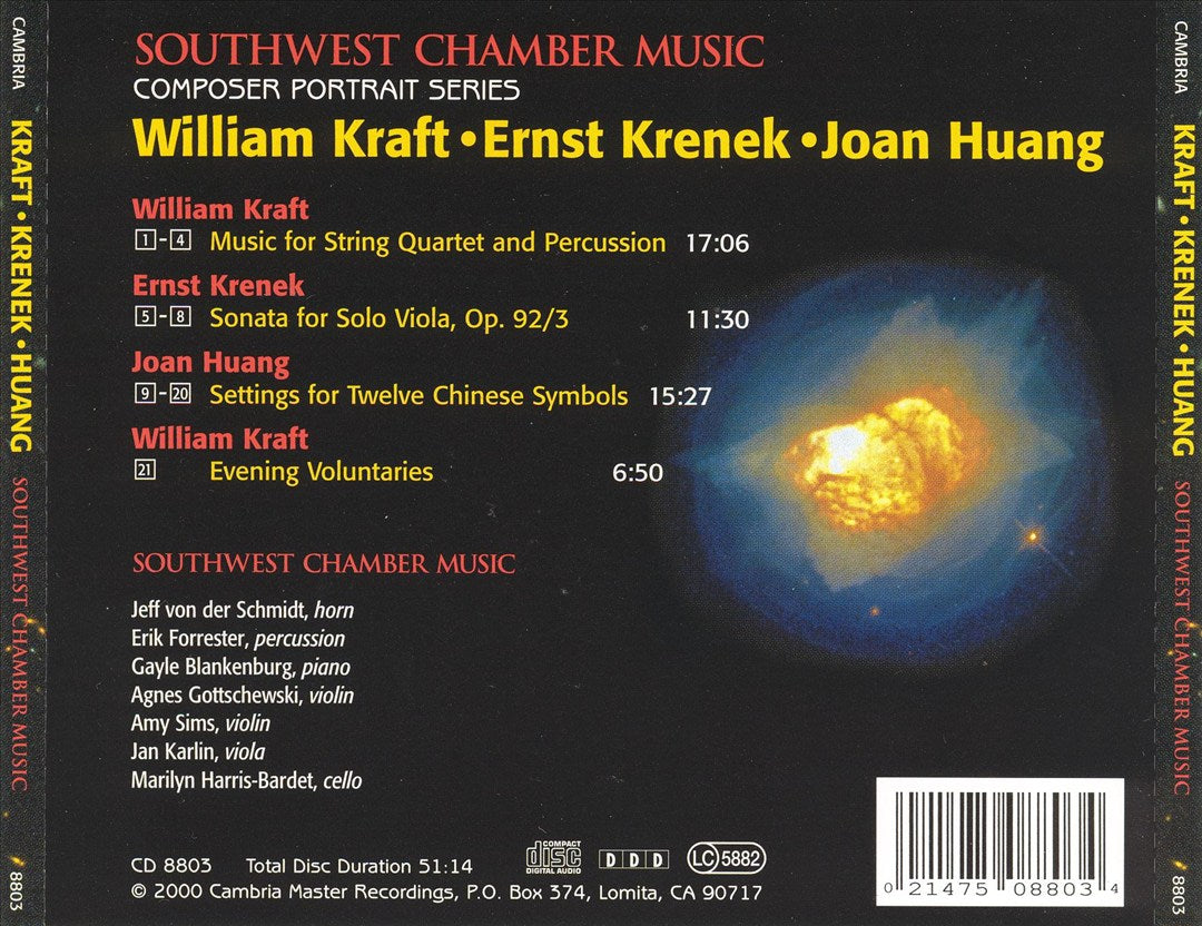 William Kraft: Music for String Quartet and Percussion; Ernst Krenek: Sonata for Solo Viola; Joan Hu cover art