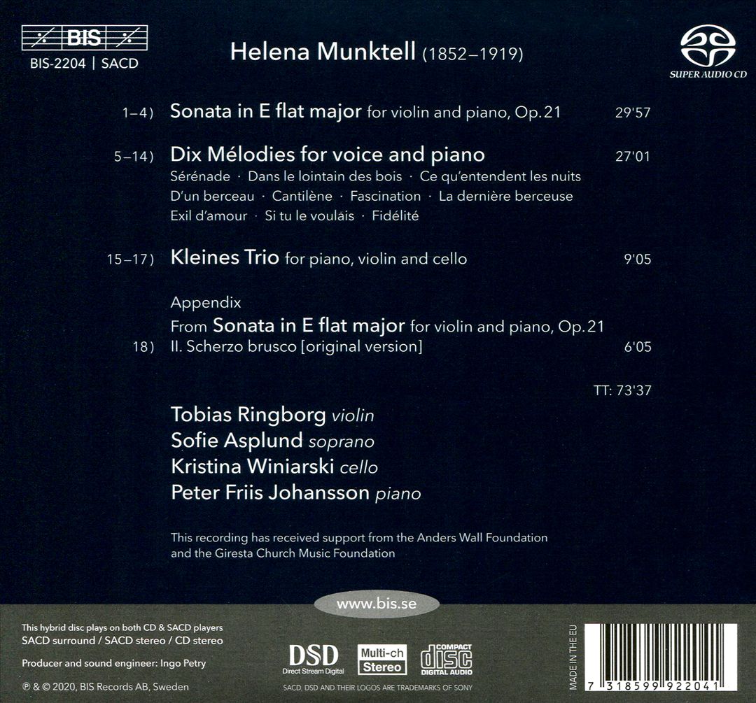 Helena Munktell: Violin Sonata; Dix Melodies; Piano Trio cover art