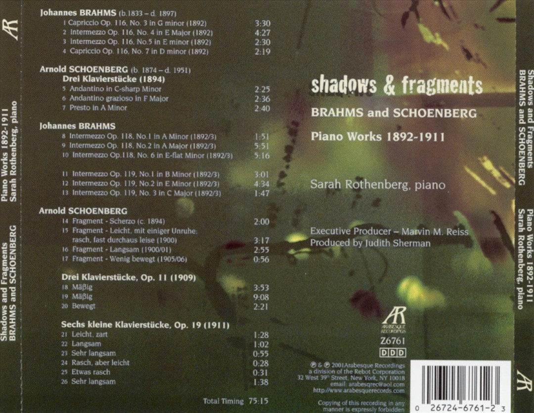 Shadows & Fragments: Brahms & Schoenberg Piano Works cover art