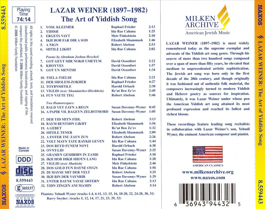 Lazar Weiner: The Art of Yiddish Song cover art