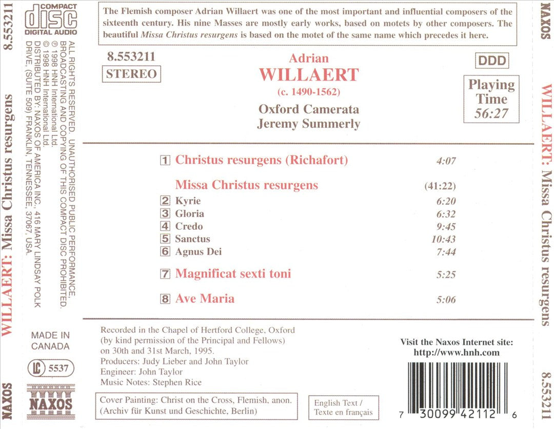 Adrian Willaert: Missa Christus resurgens; Magnificat sexti toni; Ave Maria cover art