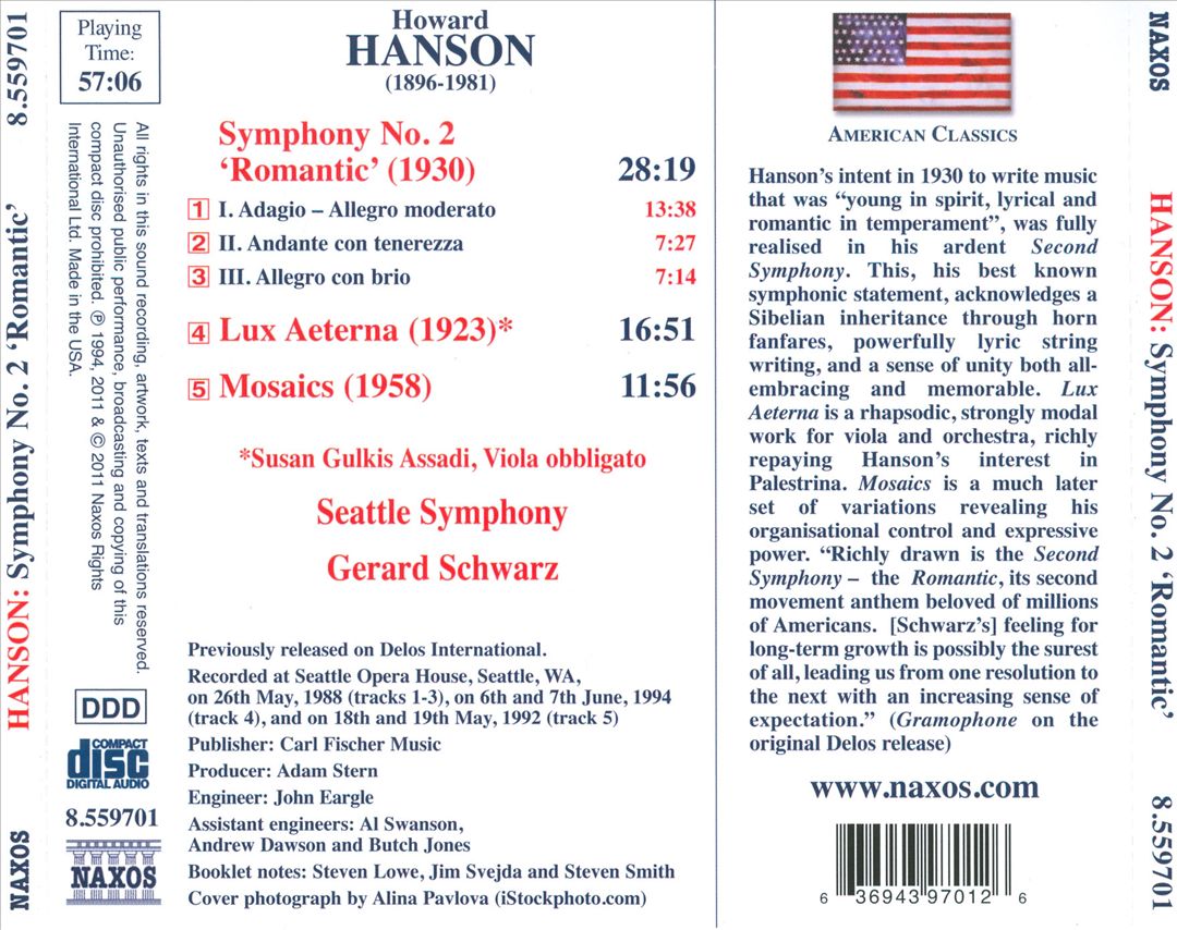 Howard Hanson: Symphony No. 2; Lux Aeterna; Mosaics cover art