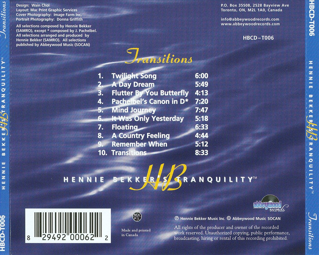 Hennie Bekker's Tranquility: Transitions cover art