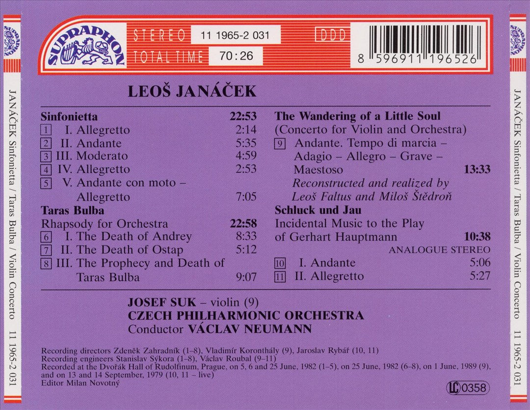 Janácek: Sinfonietta; Taras Bulba; Violin Concerto cover art