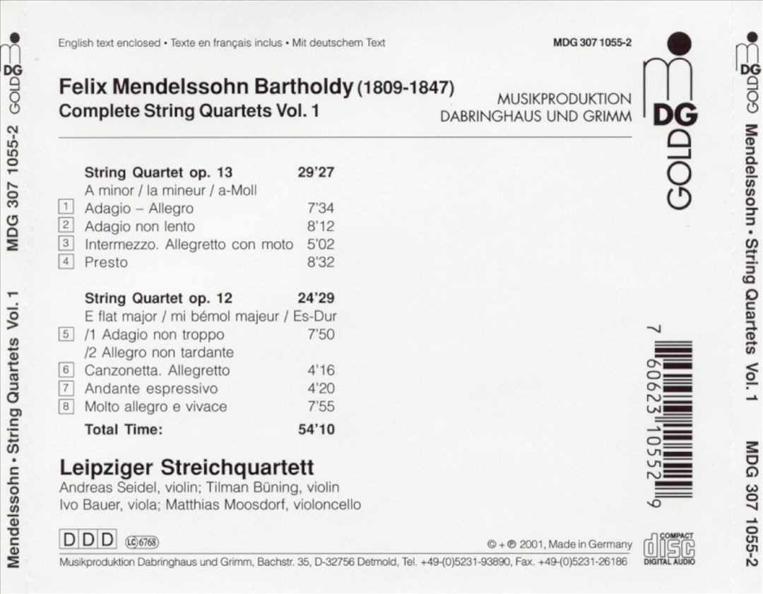 Mendelssohn-Bartholdy: Complete String Quartets, Vol. 1 cover art