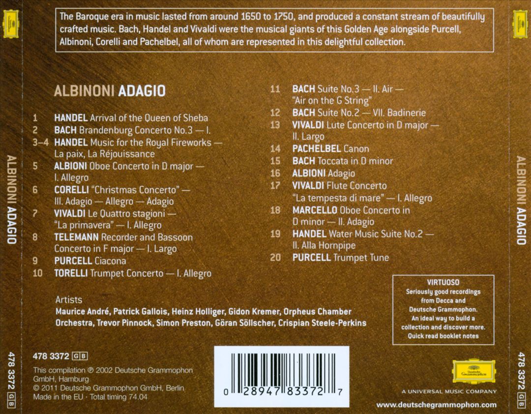 Albinoni: Adagio; Pachelbel: Canon cover art