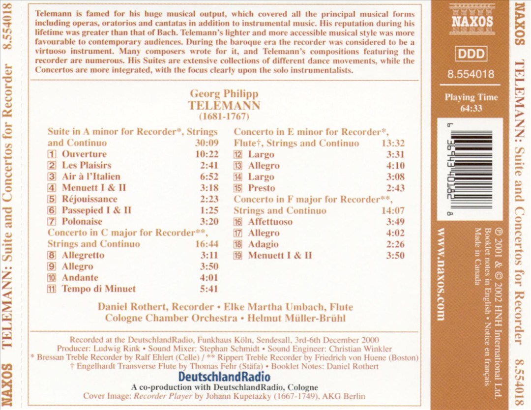 Telemann: Suite & Concerto for Recorder cover art