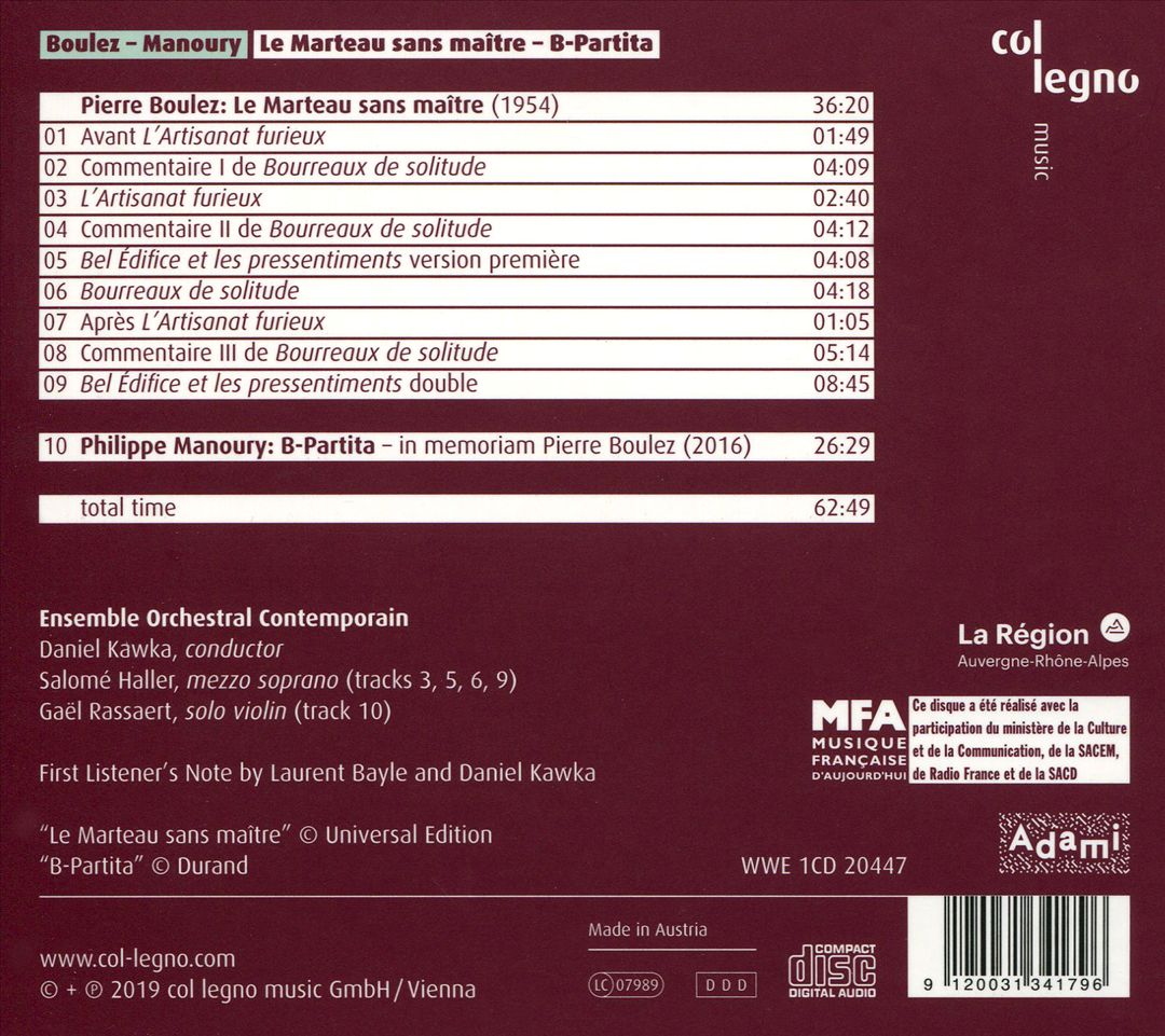 Pierre Boulez: Le Marteau sans Maître; Philippe Manoury: B-Partita cover art