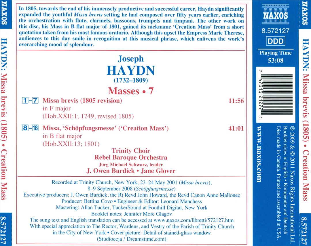 Haydn: Masses, Vol. 7 - Missa Brevis, Creation Mass cover art