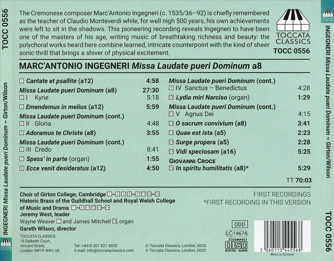Marc'Antonio Ingegneri: Missa Laudate Pueri Dominum A8; Motets; Giovanni Croce: In Spiritu Humilita cover art