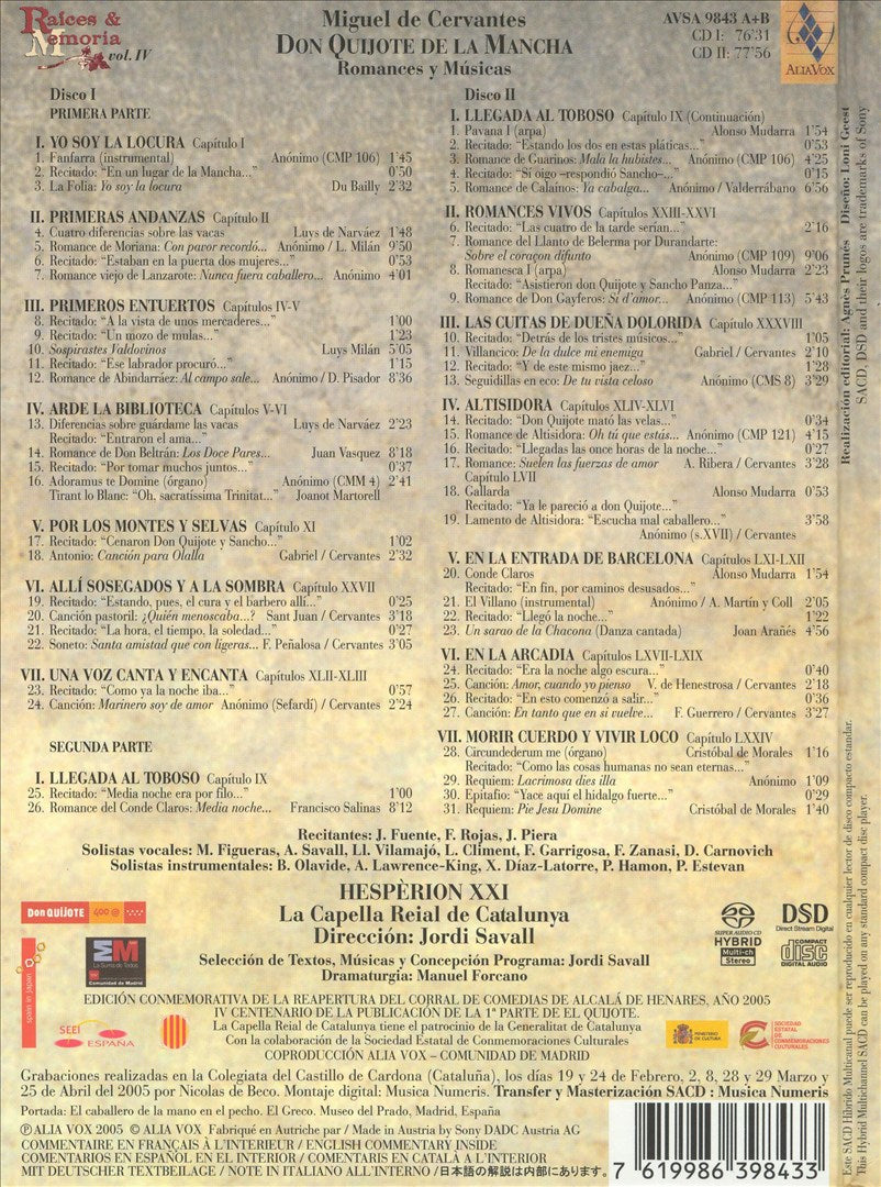 Miguel de Cervantes, Don Quijote de la Mancha: Romances y Músicas cover art