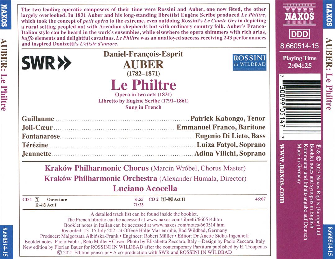 Auber: Le Philtre cover art