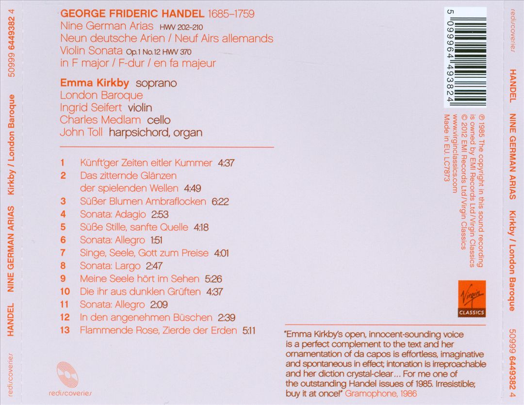 Handel: Neun deutsche Arien cover art