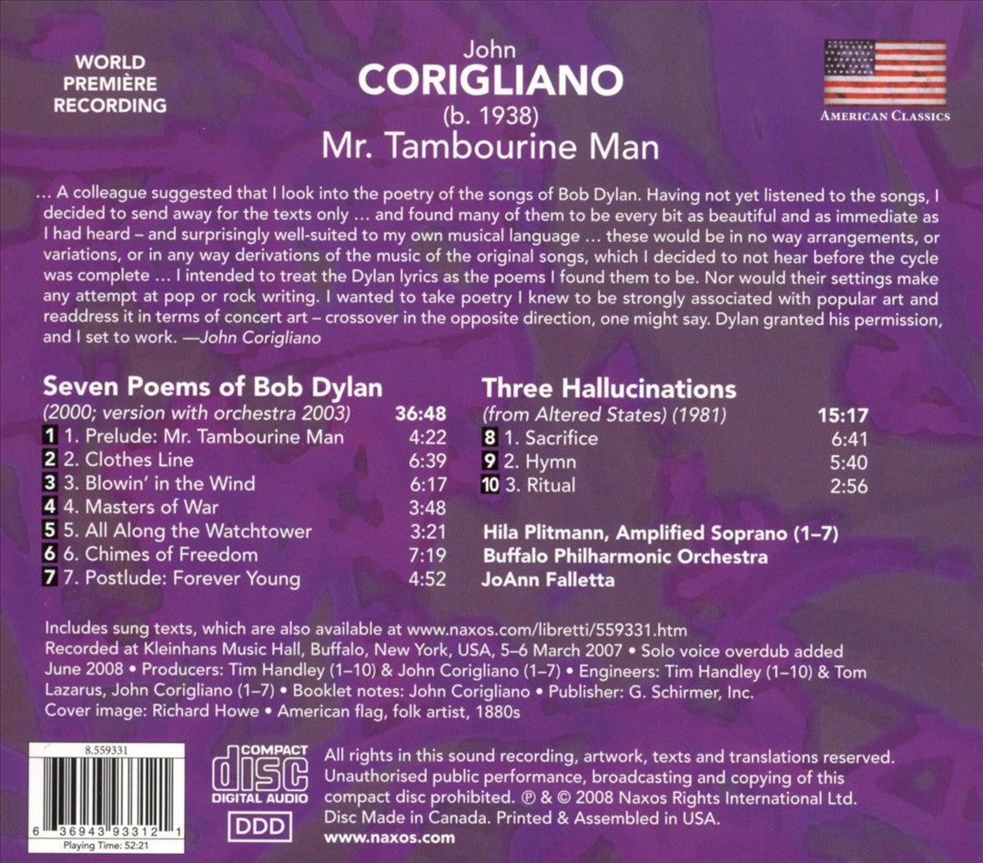 John Corigliano: Mr. Tambourine Man; Seven Poems of Bob Dylan cover art