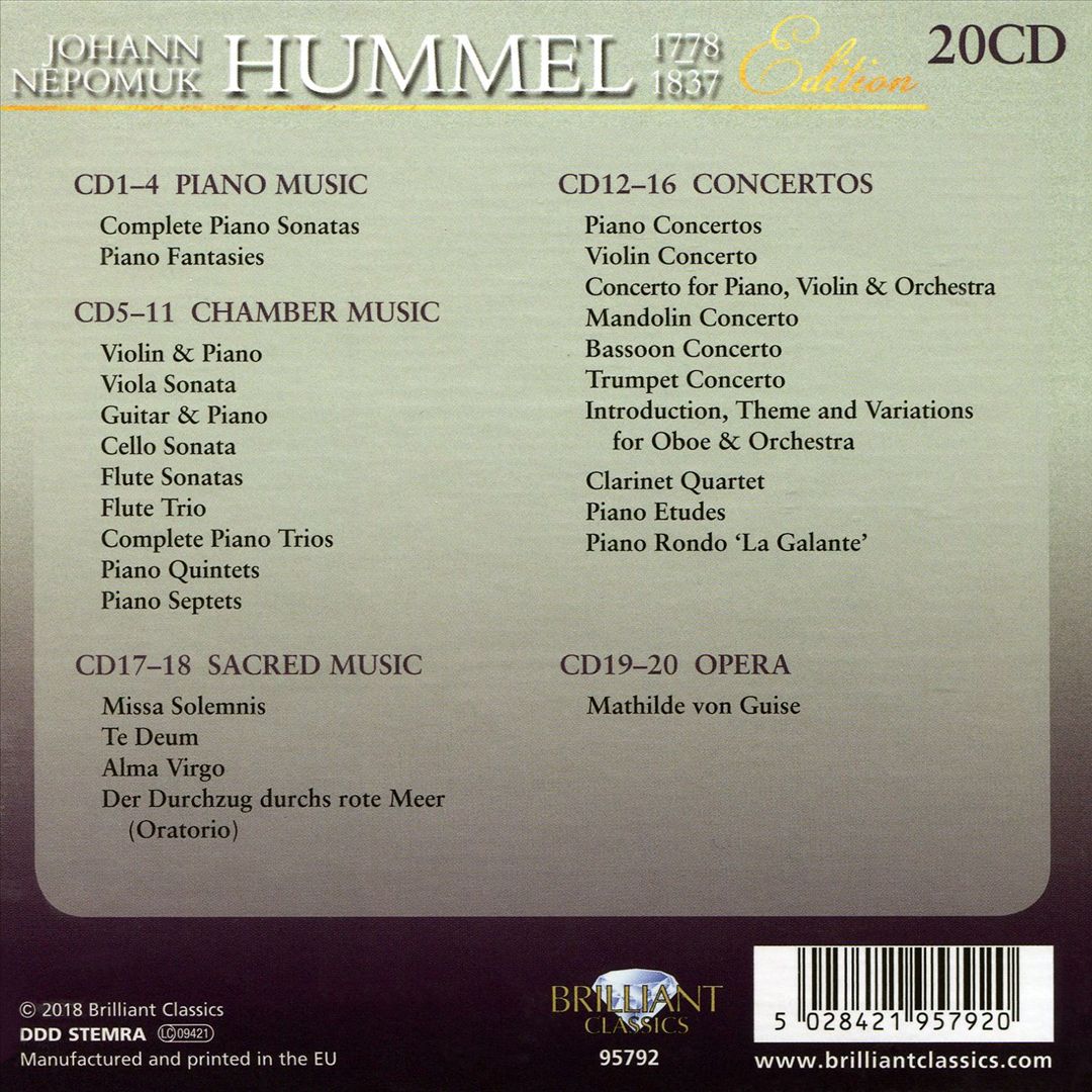 Johann Nepomuk Hummel Edition cover art