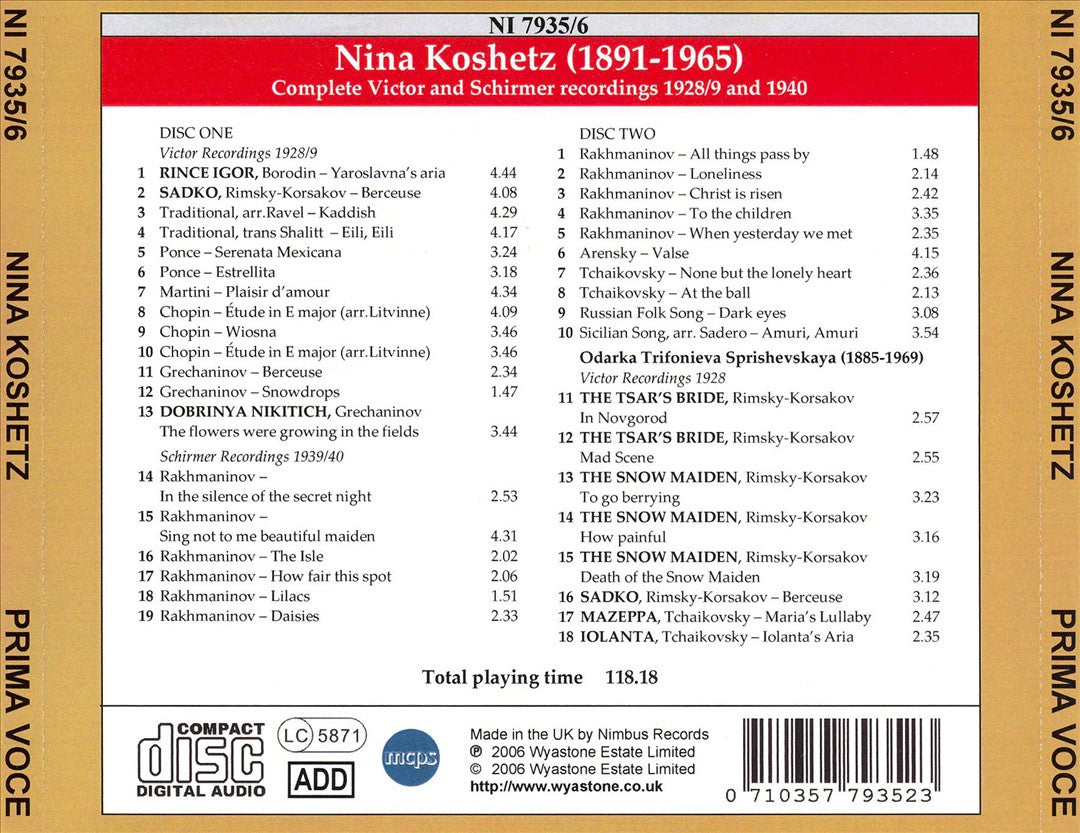 Prima Voce: Nina Koshetz cover art