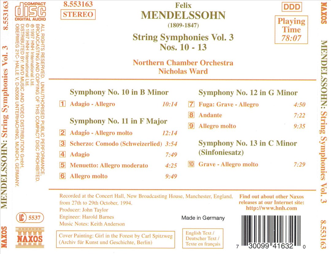 Mendelssohn: String Symphonies, Vol. 3 cover art