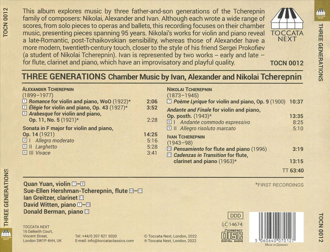 Three Generations: Chamber Music by Ivan, Alexander and Nikolai Tcherepnin cover art