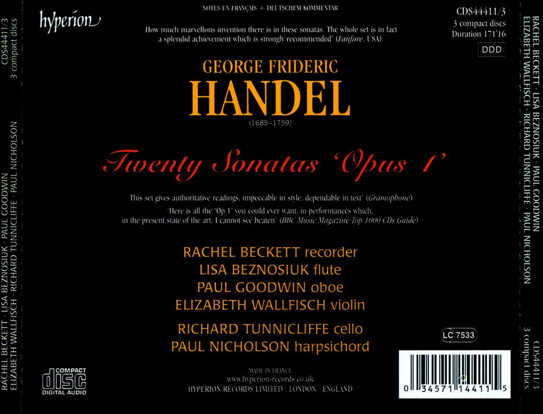Handel: 20 Sonatas 'Opus 1' cover art