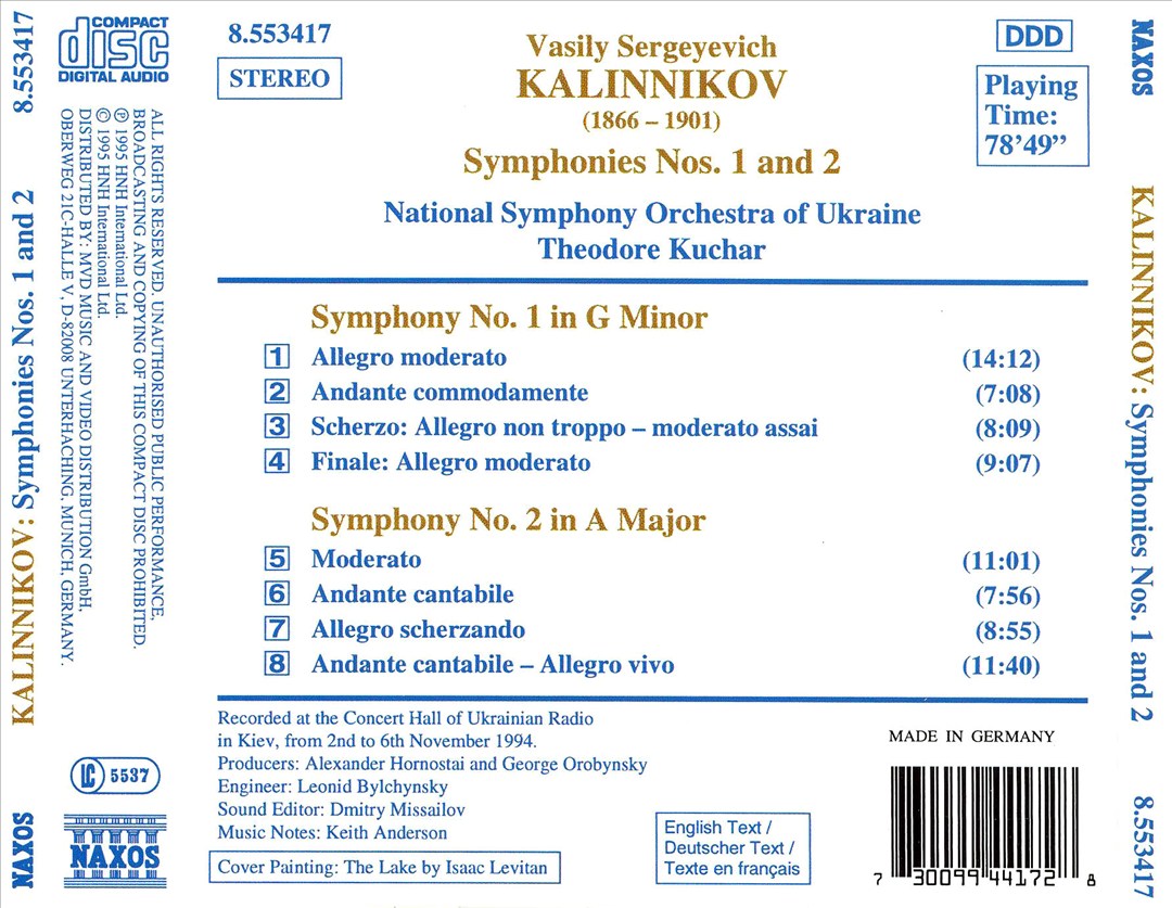 Kalinnikov: Symphonies Nos. 1 & 2 cover art