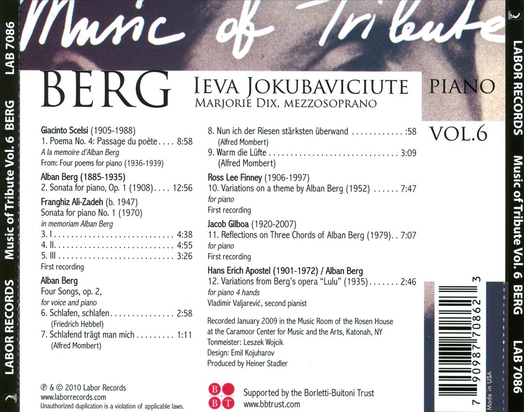 Music of Tribute, Vol. 6: Berg cover art