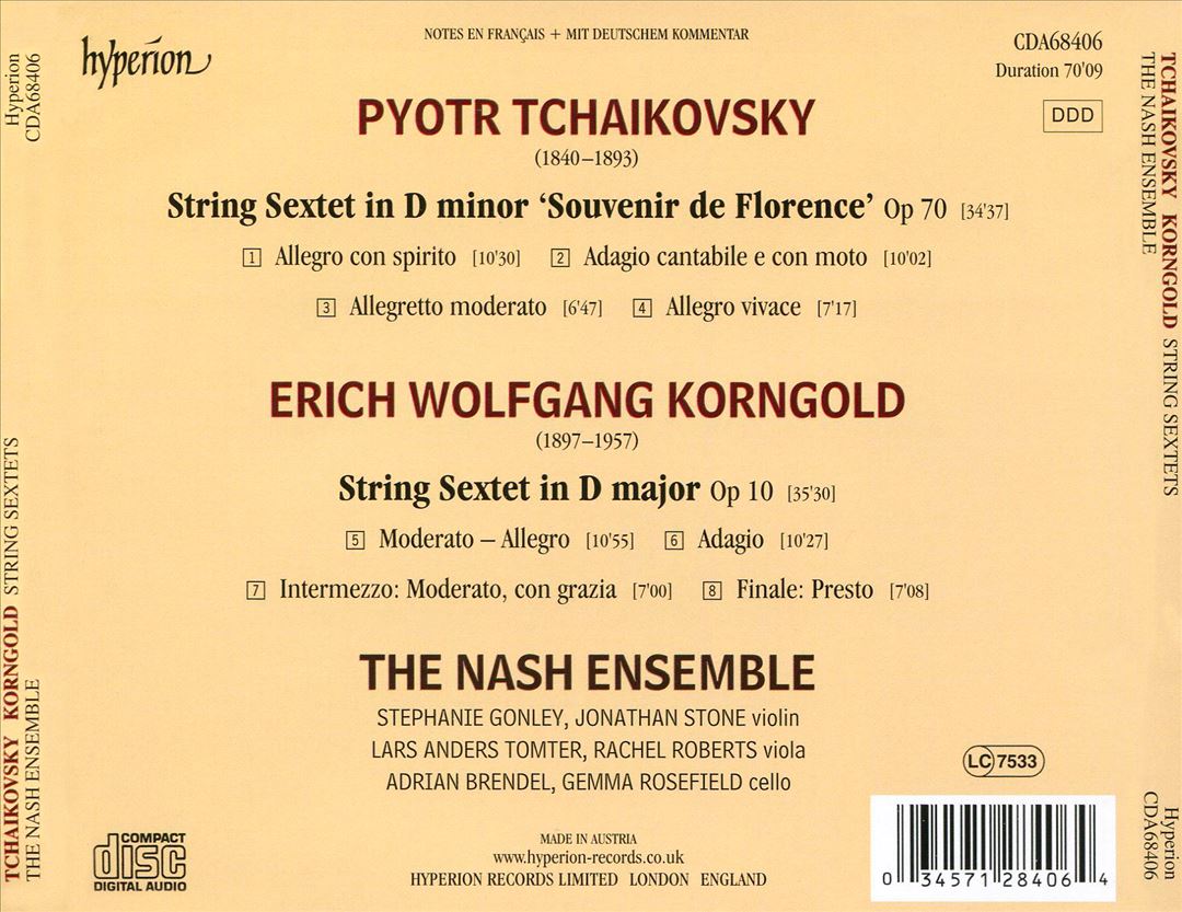Tchaikovsky: Souvenir de Florence; Korngold: String Sextet cover art