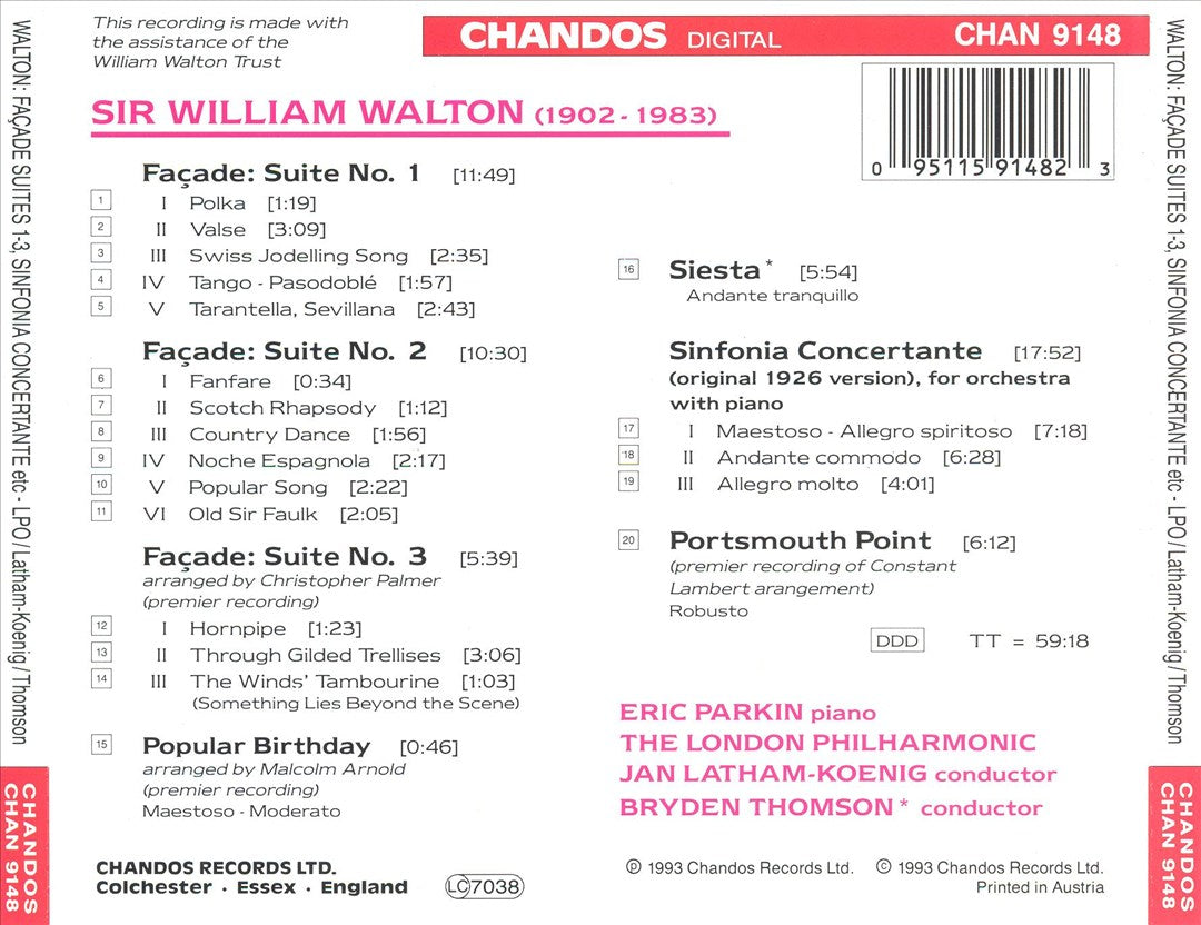 Walton: Façade Suites Nos. 1-3; Popular Birthday; Siesta; Sinfonia Concertante; Portsmourth Point cover art