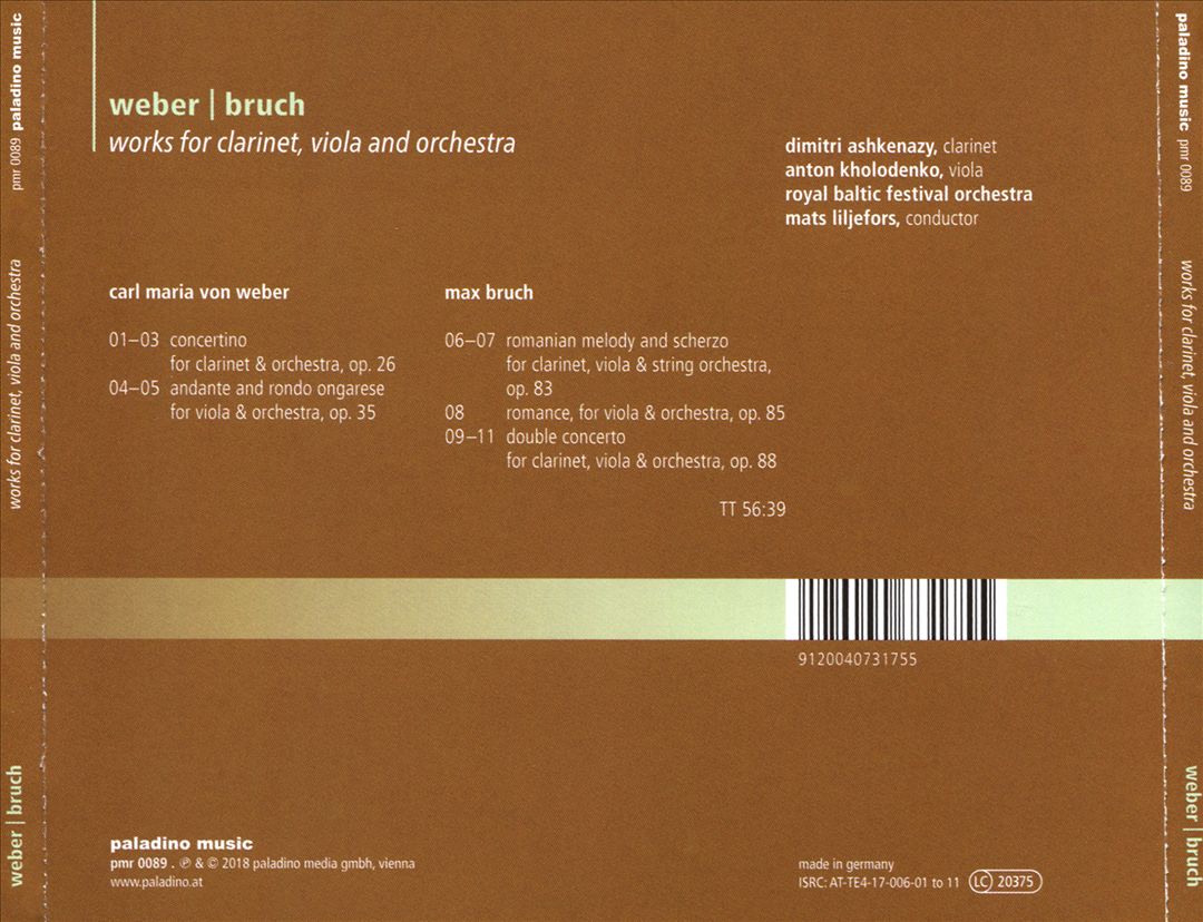 Weber, Bruch: Works for Clarinet, Viola and Orchestra cover art