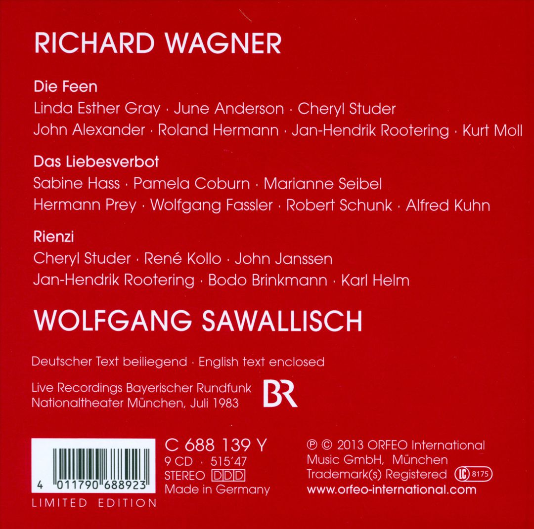 Wagner: Die Feen; Das Liebesverbot; Rienzi cover art