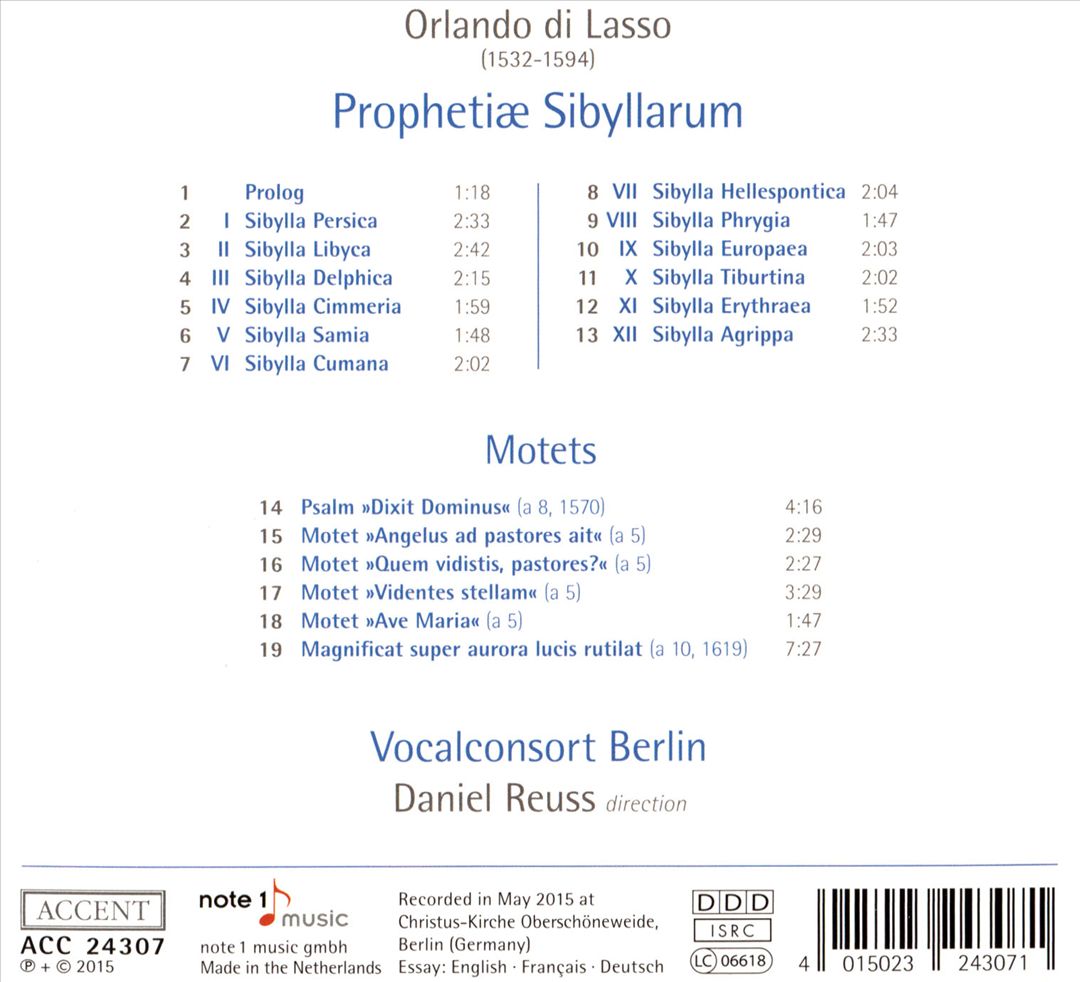 Orlando di Lasso: Prophetiae Sibyllarum cover art