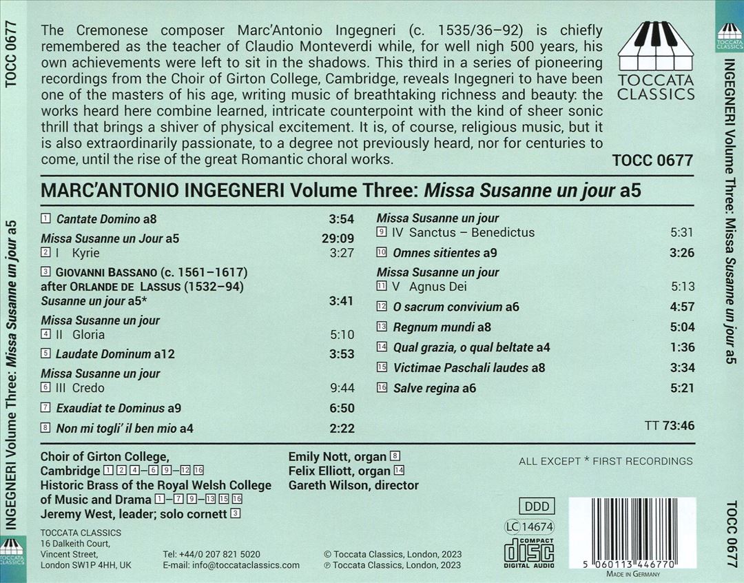 Marc'Antonio Ingegneri, Vol. 3: Missa Susanne un jour a5 cover art