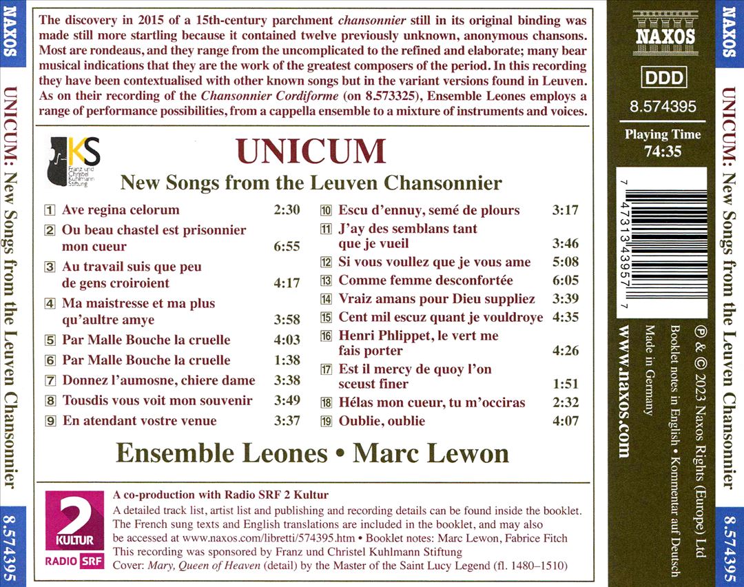 Unicum: New Songs from the Leuven Chansonnier cover art