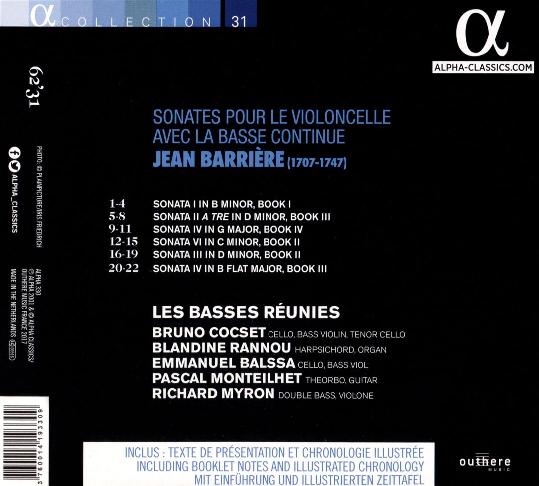 Barrière: Sonates pour le violoncelle avec la basse continue cover art
