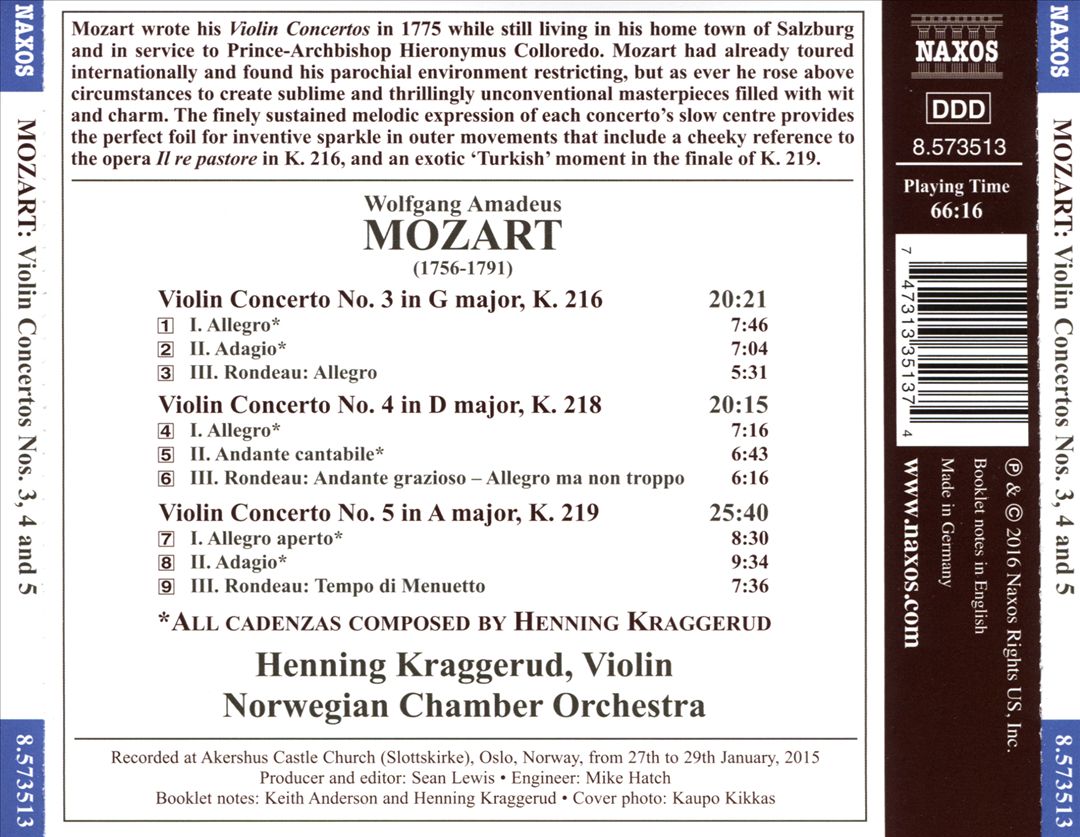 Mozart: Violin Concertos Nos. 3, 4 and 5 cover art