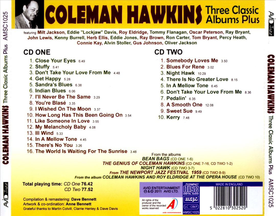 Three Classic Albums: Bean Bags/The Genius of Coleman Hawkins/Night Hawk cover art