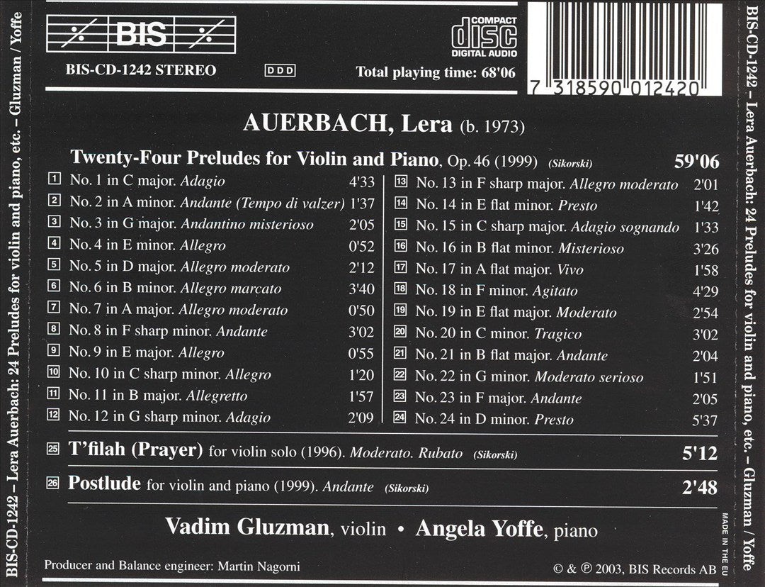 Lera Auerbach: 24 Preludes for Violin and Piano; T'filah; Postlude cover art