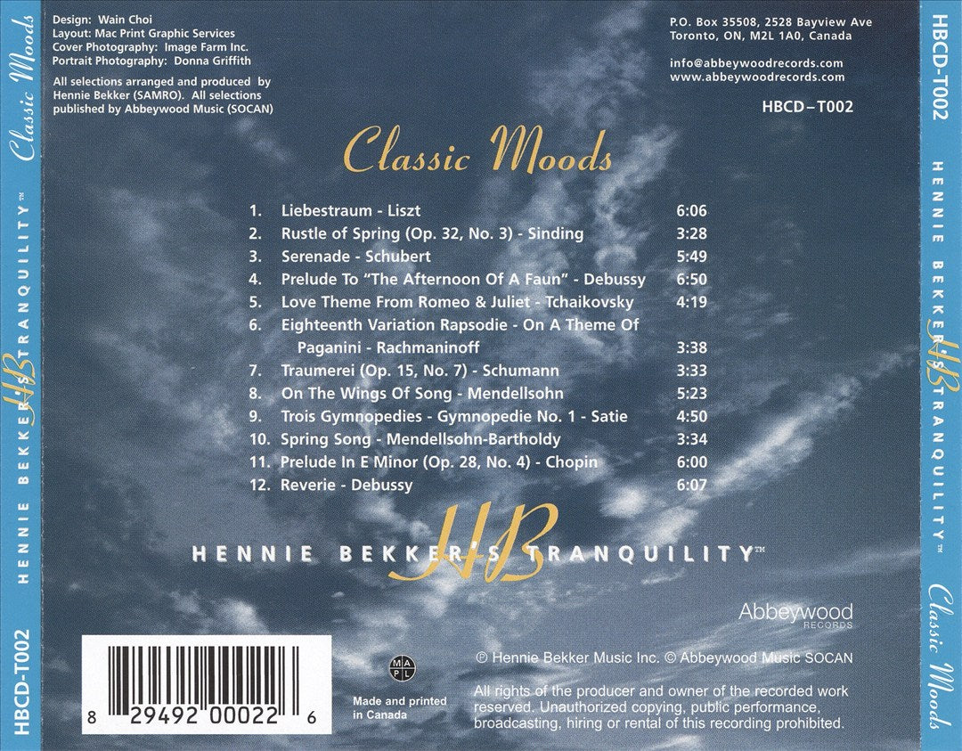 Hennie Bekker's Tranquility: Classic Moods cover art