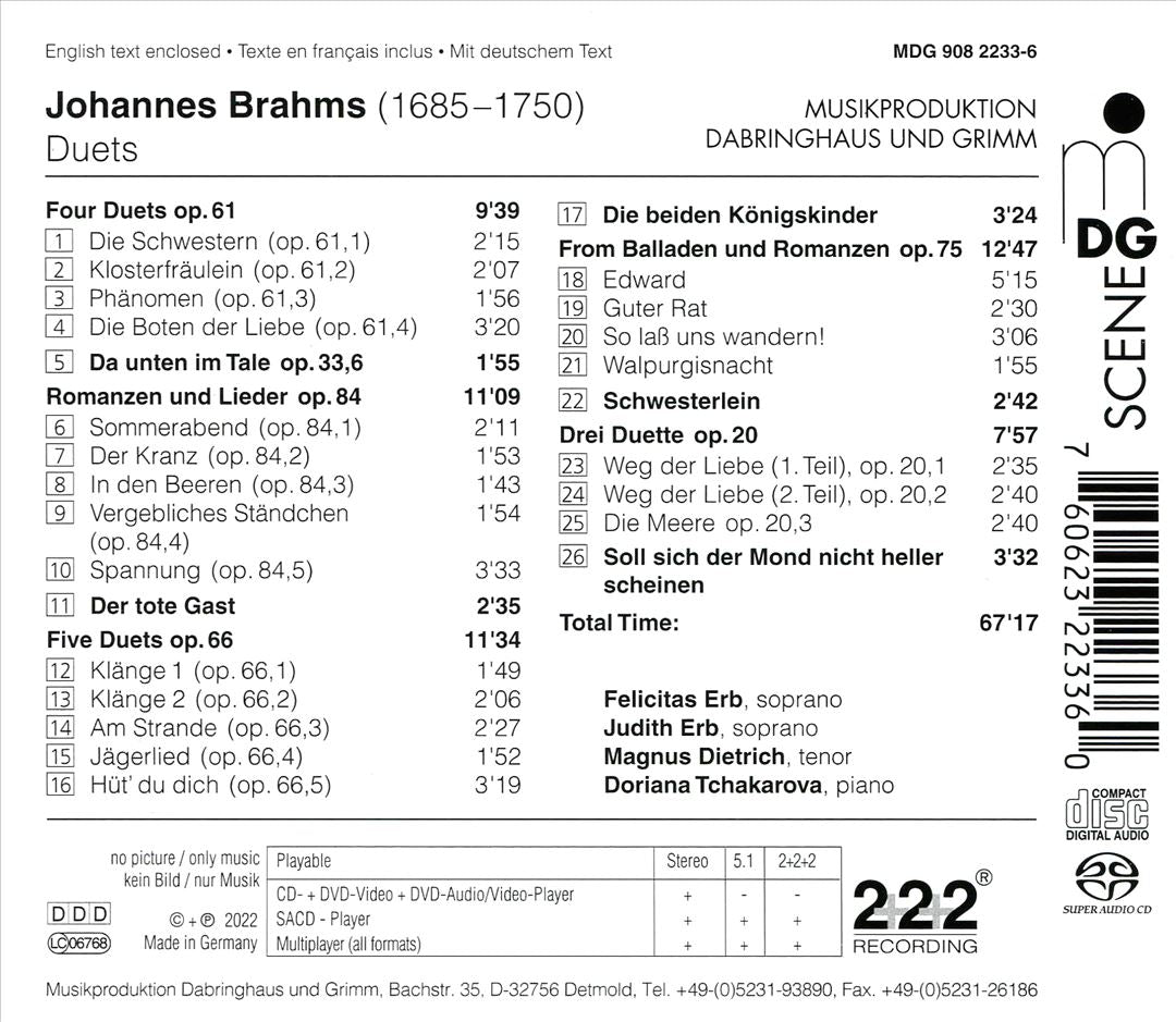 Brahms: Duets and Romances cover art