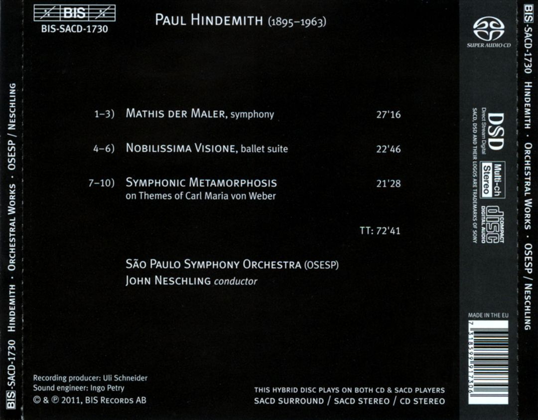 Hindemith: Nobilissima Visione; Mathis der Maler; Metamorphosen cover art