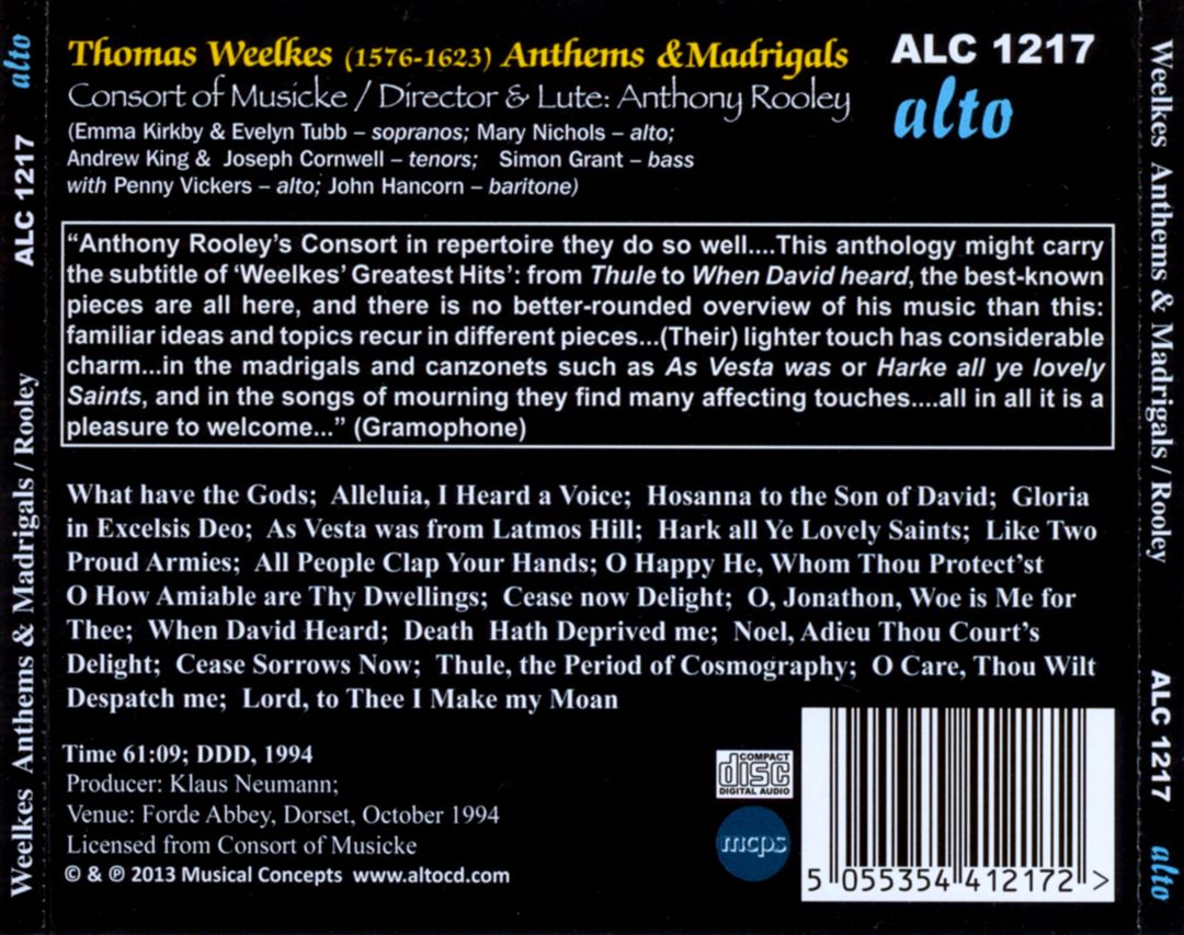 Thomas Weelkes: Anthems & Madrigals cover art