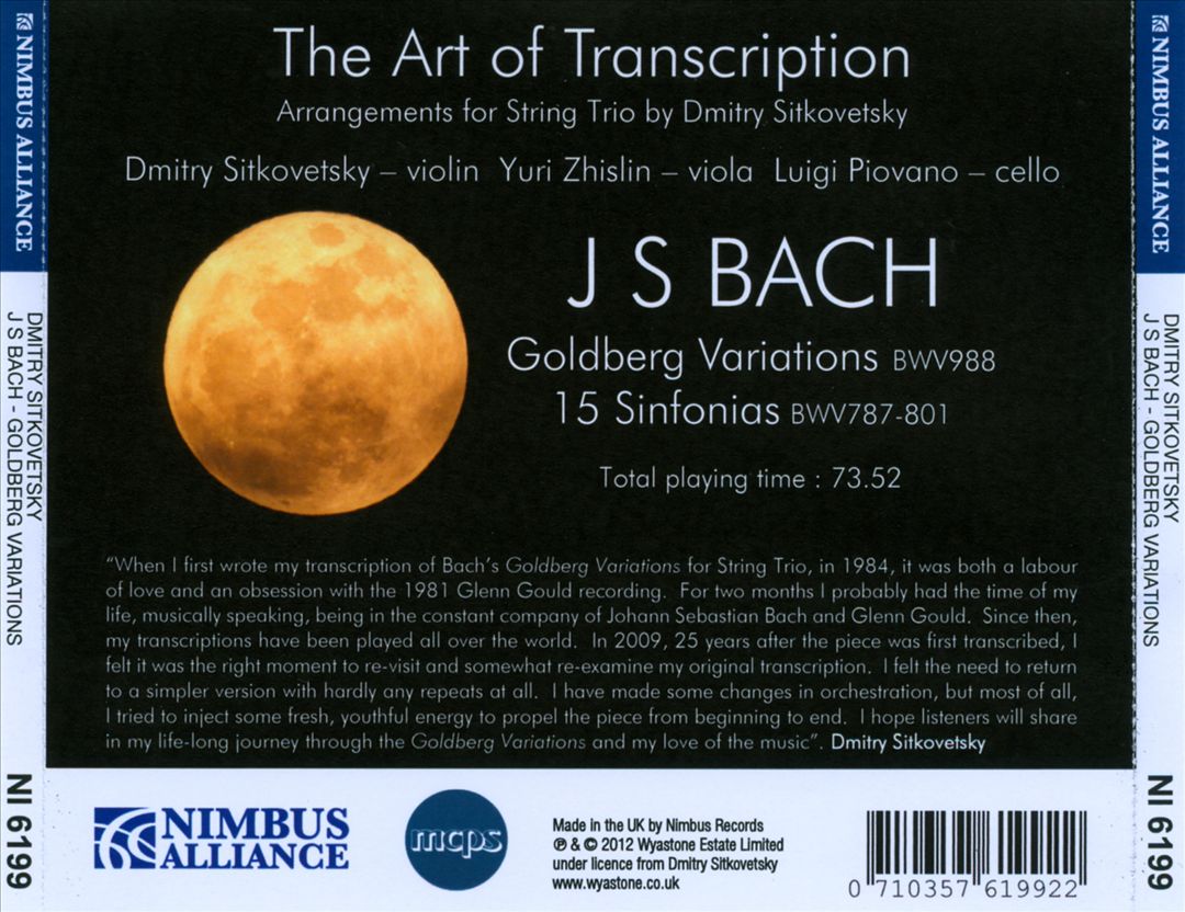 Art of Transcription: J.S. Bach Goldberg Variations, 15 Sinfonias cover art